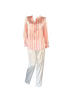 ✨ Pink Satin Silk Long-Sleeve Pajama Tunic & Bottom Set ✨